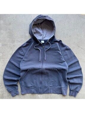 Vintage Y2K Old Navy Zip Up Hoodie Faded Navy Boxy Sweatshirt Men's M
